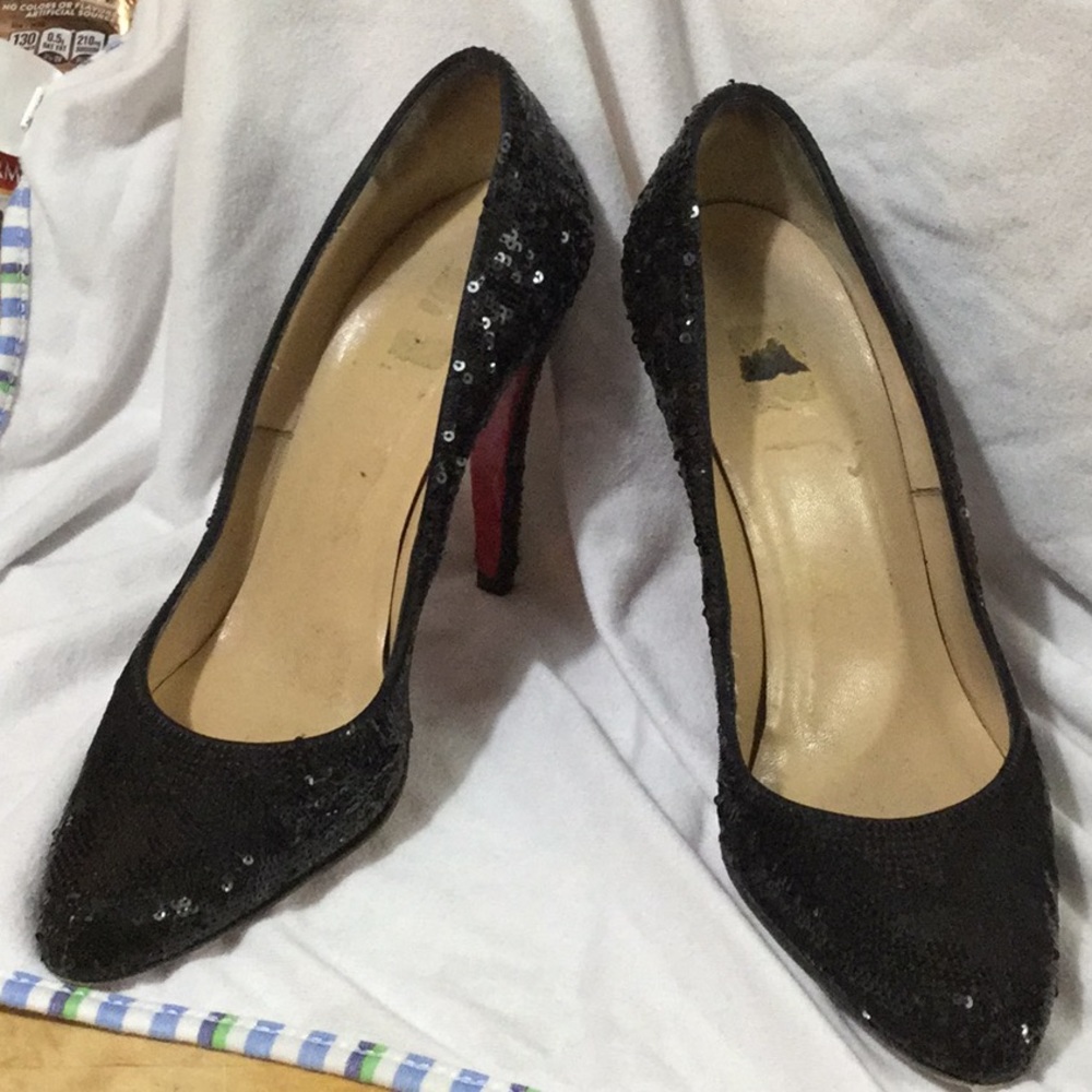 Christian Louboutin black sequin pumps size 40